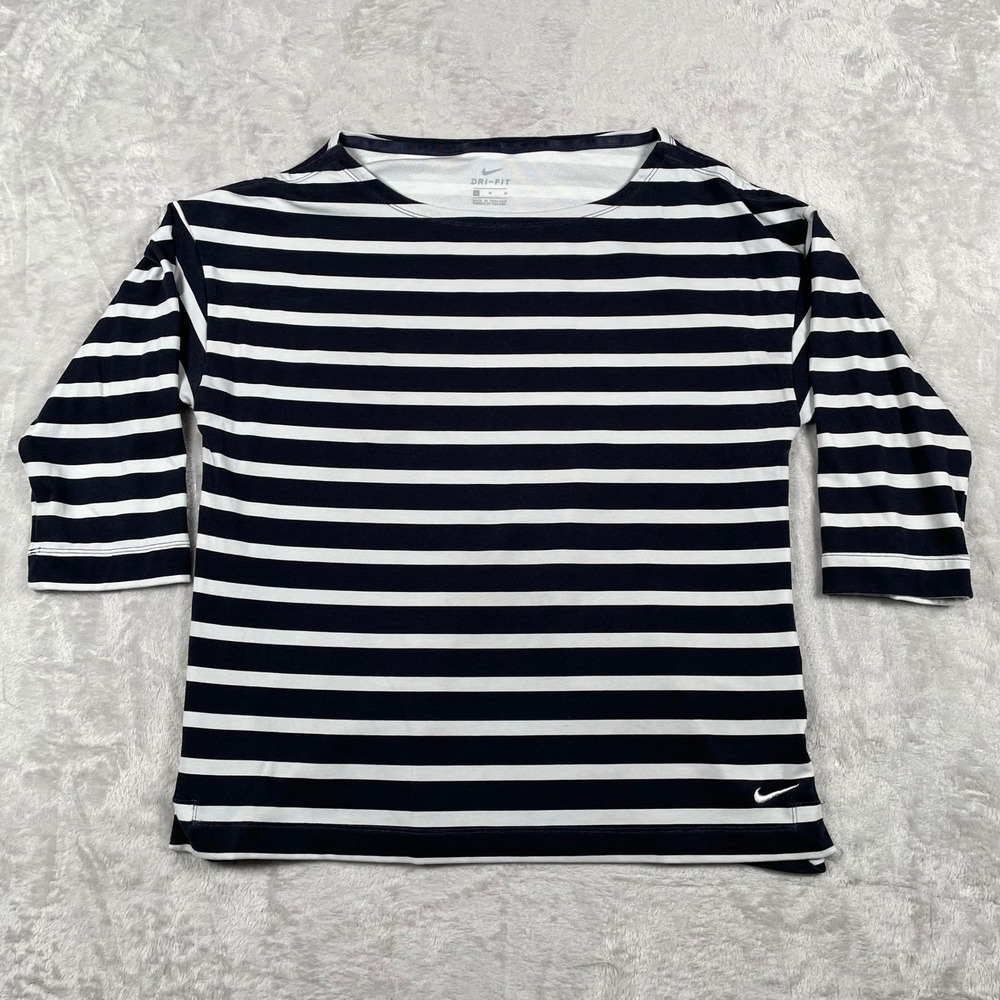 Nike Dri-FIT Striped T-Shirt Top Women's Medium Long Sleeve Black White